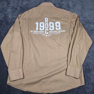 Rocawear Mens XL Tan Khaki Button Up Shirt 1999 Hard Knock Scholars Rap Hip Hop